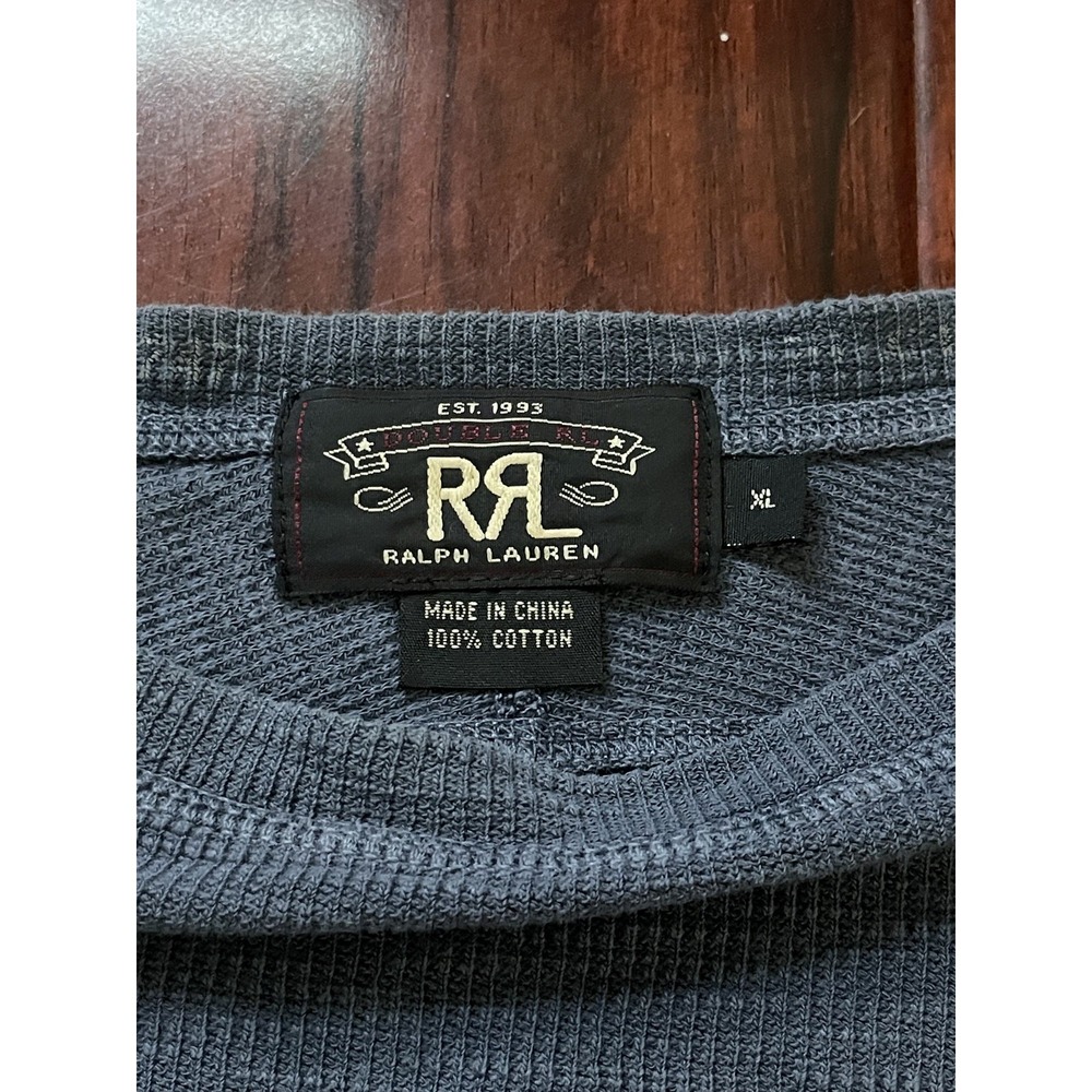 RRL Ralph Lauren Waffle Knit Long Sleeve Shirt Blue Double RL Size XL Preowned - Picture 7 of 8